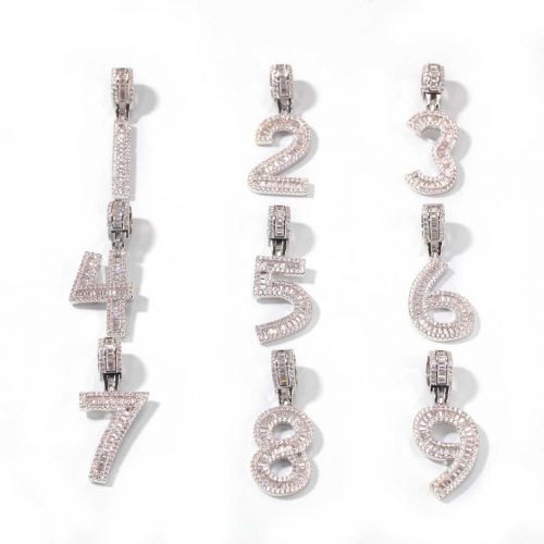 Iced Baguette Numbers Pendant in White Gold