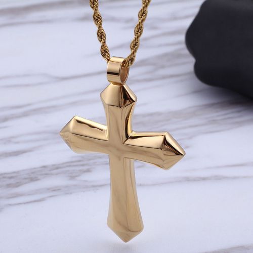 Simple Stainless Steel Cross Pendant in Gold