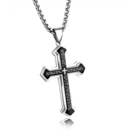 Layered Bible Cross Titanium Steel Pendant