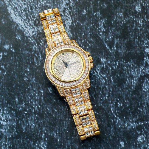 18K Gold Finish Iced Watch