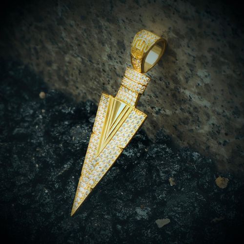 Iced Arrow Spear Pendant in Gold
