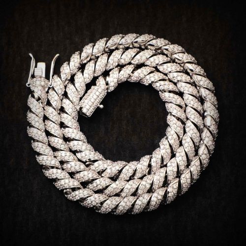 10mm Iced Paved Spiral Chain in Silver