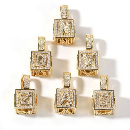 Iced Cube A to Z Letter Pendant in Gold