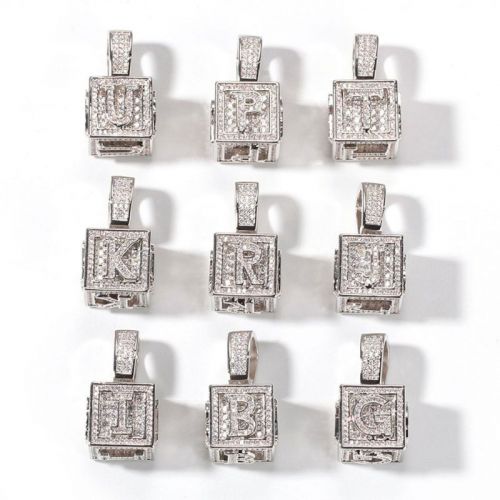 Iced Cube A to Z Letter Pendant in White Gold