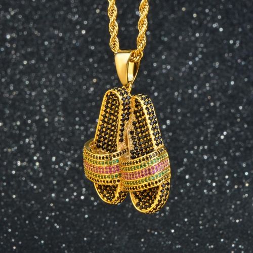 Iced Flip Flop Pendant in Gold