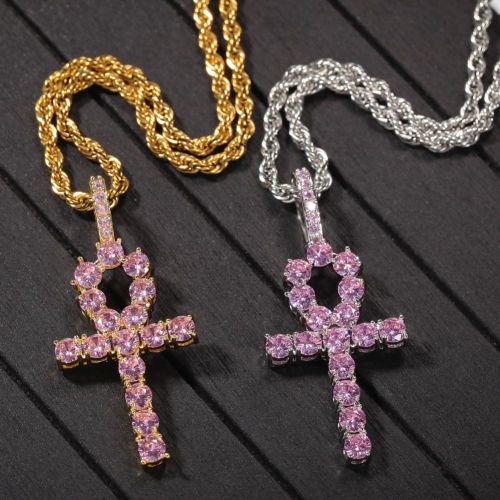 Pink Ankh Pendant in White Gold