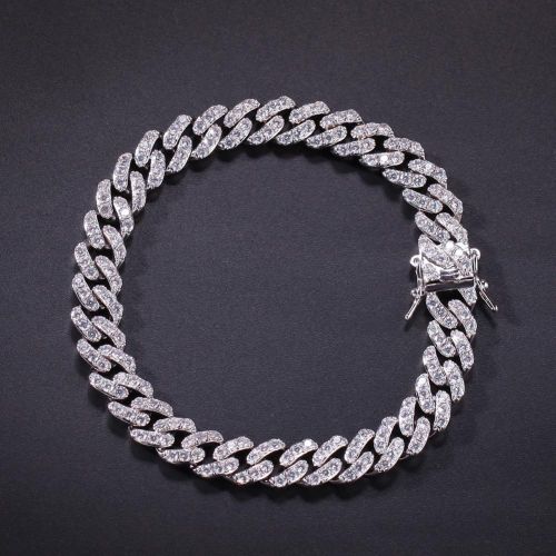 8mm Iced Cuban Link Anklet in White Gold