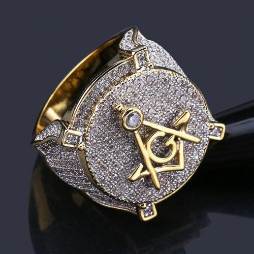 Iced Masonic Ring in Gold