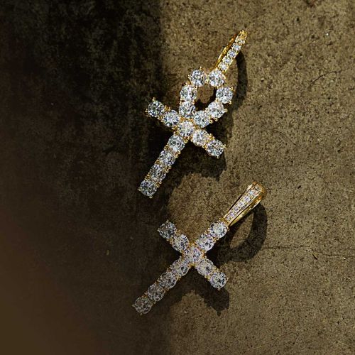 Iced Cross&Ankh Pendant Set in Gold