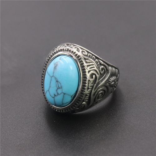 Vintage Turquoise Stainless Steel Totem Ring