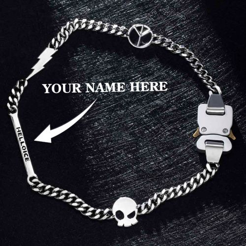 Custom Letters Bar Belt Buckle Cuban Chain with Lightning Bolt, Peace, Skull Sign