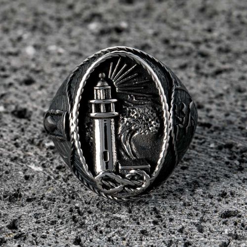 Lighthouse Hourglass Stainless Steel  Marine Ring