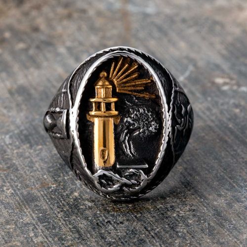 Gold Lighthouse Hourglass Stainless Steel Marine Ring