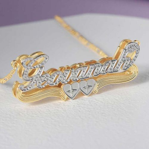 Personalized Two Tone Two Heart 3D Name Necklace