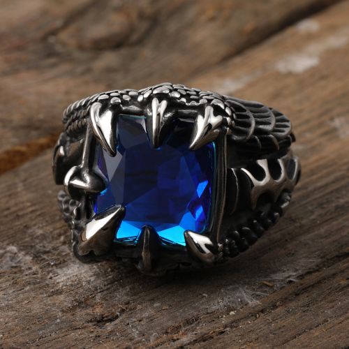 Cool Dragon Claw Stainless Steel Blue CZ Ring