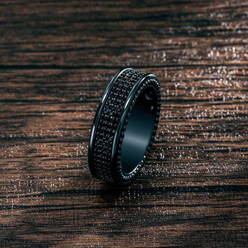 8.5mm Three Row Pave Eternity Band in Black Gold
