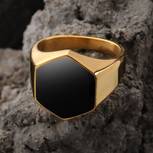 Hexagonal Golden Stainless Steel Ring