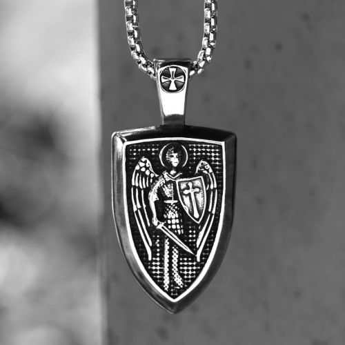 Archangel Saint Michael Shield Stainless Steel Pendant
