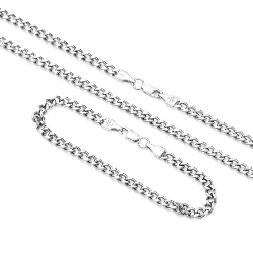 5mm Cuban Link Solid 925 Sterling Silver Chain Set