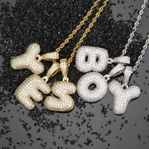 Iced 26 Bubble Letters Pendant In  Gold