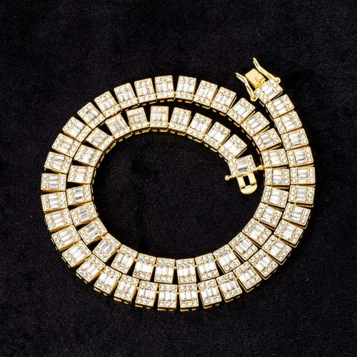 10mm Baguette Clustered Tennis Chain in Gold
