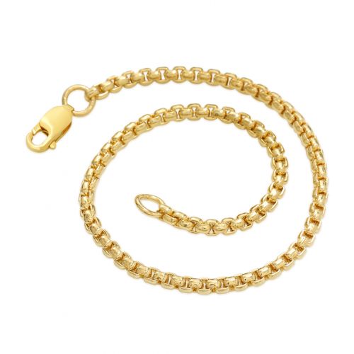 3mm Round Box Solid 925 Sterling Silver Bracelet in Gold