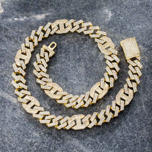 14mm Baguette G-link Cuban Chain in Gold