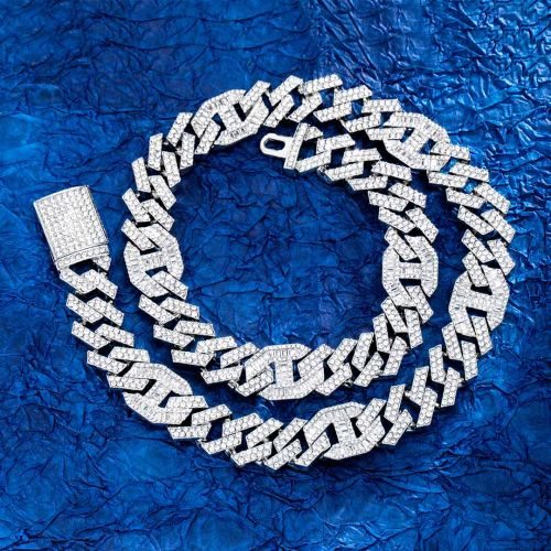 14mm Baguette G-link Cuban Chain in White Gold