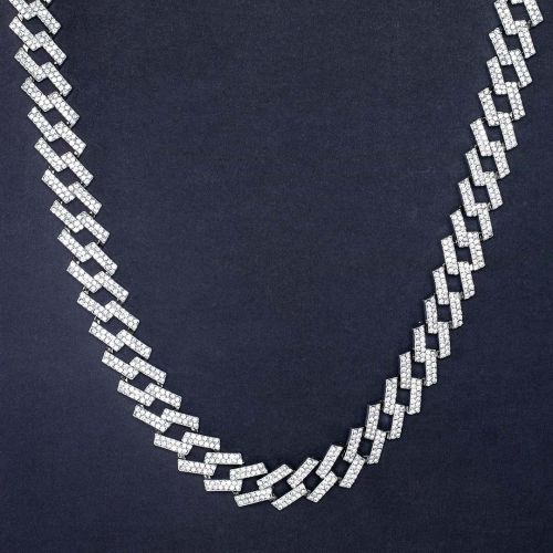 14mm Iced Prong Cuban Chain in White Gold