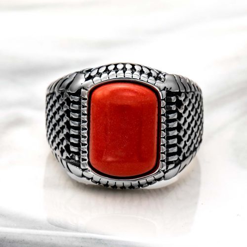 Red Stone Stainless Steel Ring