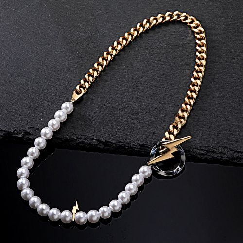 Lightning Toggle Clasp Cuban Pearl Necklace