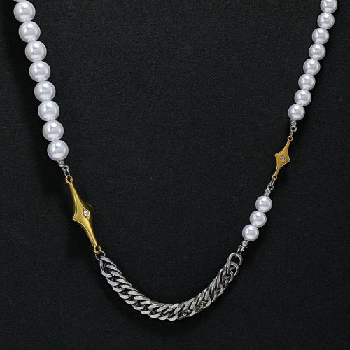 Iced Four-pointed Star Cuban Pearl Necklace
