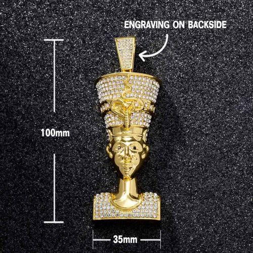 Iced Nefertiti Pharaoh Pendant with Iced Cuban Chain Set in Gold
