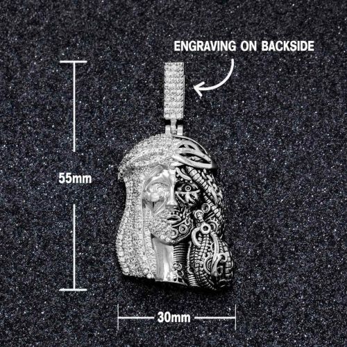 Iced Jesus Half Mechanical Face Pendant with Tennis Chain Set in White Gold