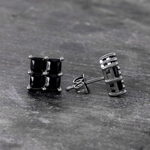 Black Square Stud Earrings-9*9mm