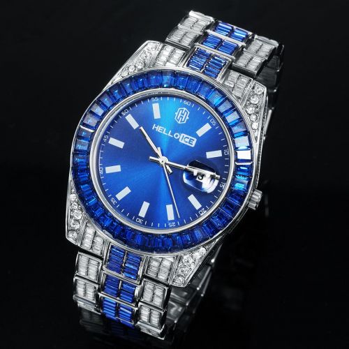 Sapphire Baguette Cut Watch with 5mm Tennis Bracelet Set in White Gold