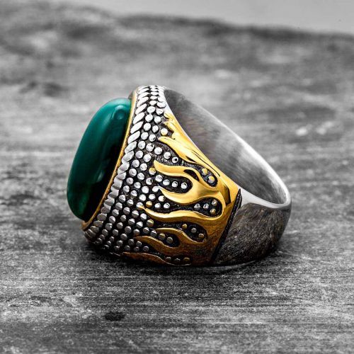Vintage Green Agate Stainless Steel Ring