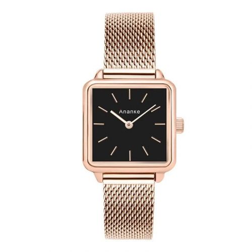 Square Black Dial Women's Watch in Rose Gold