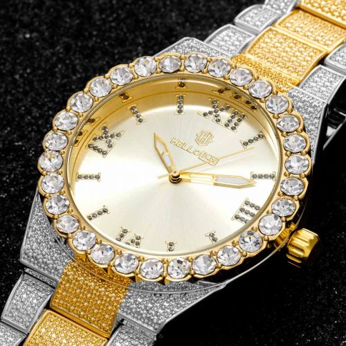 43mm Iced Round Cut Two Tone Roman Numerals Men's Watch