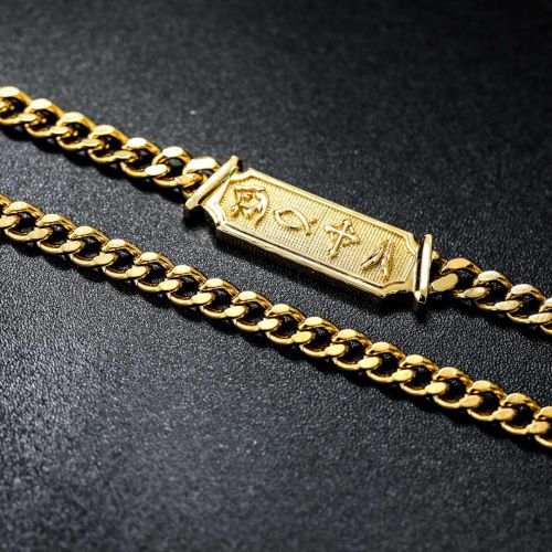 5mm Christian Signs Gold Bar Cuban Necklace