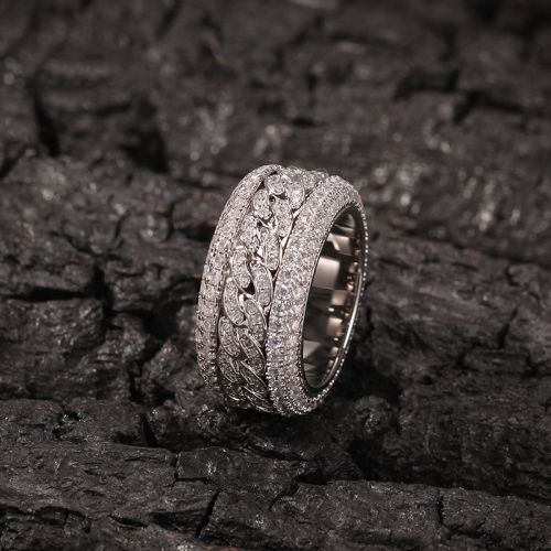 Iced Rotatable Cuban Ring in White Gold
