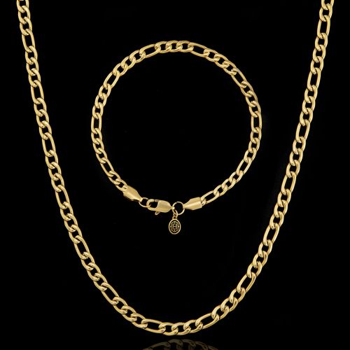 4mm Figaro Chain Set in Gold