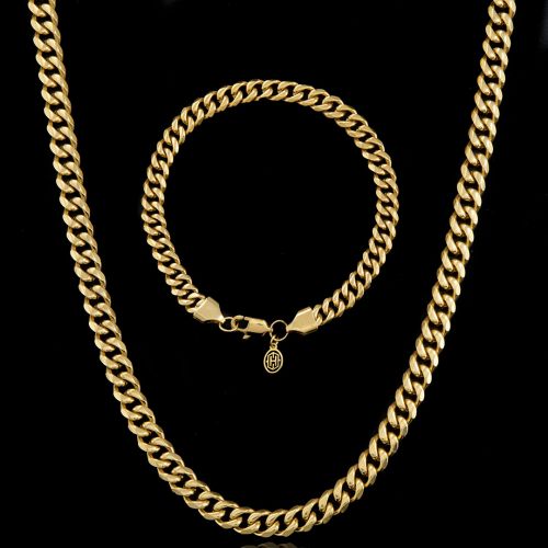 6mm Cuban Link Chain Set in Gold