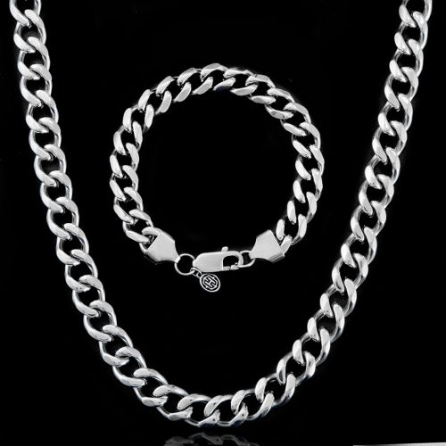 9mm Cuban Link Chain Set in White Gold
