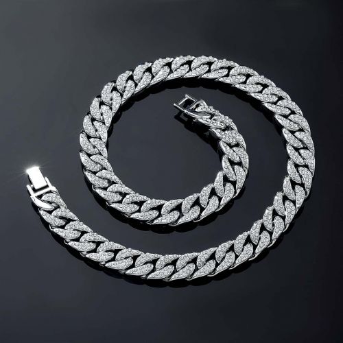 13mm Iced Cuban + 5mm Tennis Chain Set in White Gold