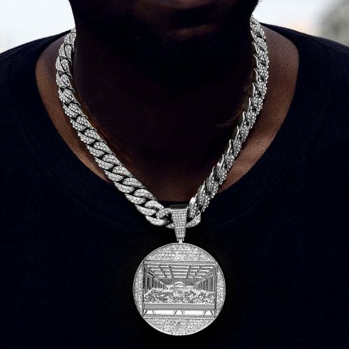 Iced Last Supper Pendant with 13mm Cuban Chain Set in White Gold