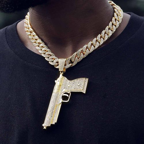 Iced Shooting Pendant with 13mm Cuban Chain Set in Gold