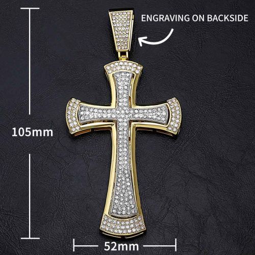 Two Tone Diamond Cross Pendant with 13mm Cuban Chain Set in Gold