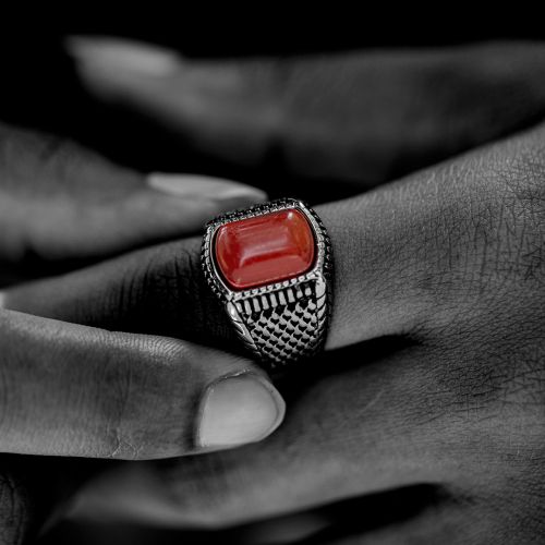 Red Stone Stainless Steel Ring