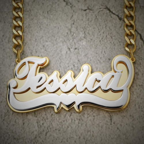 Custom Two-Tone Letters Pendant with Cuban Link Chain